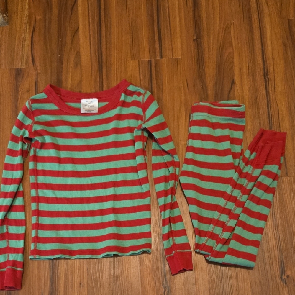 Hanna Andersson Striped Red and Green Kids Pajamas 6/7